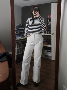 Everlane White Way High Sailor Jeans Organic Cotton Stretch Sz 27
